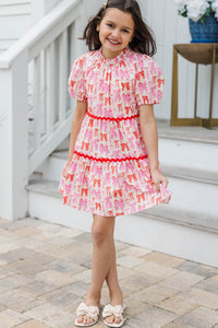 Girls: The Addison Pink Bow Print Dress