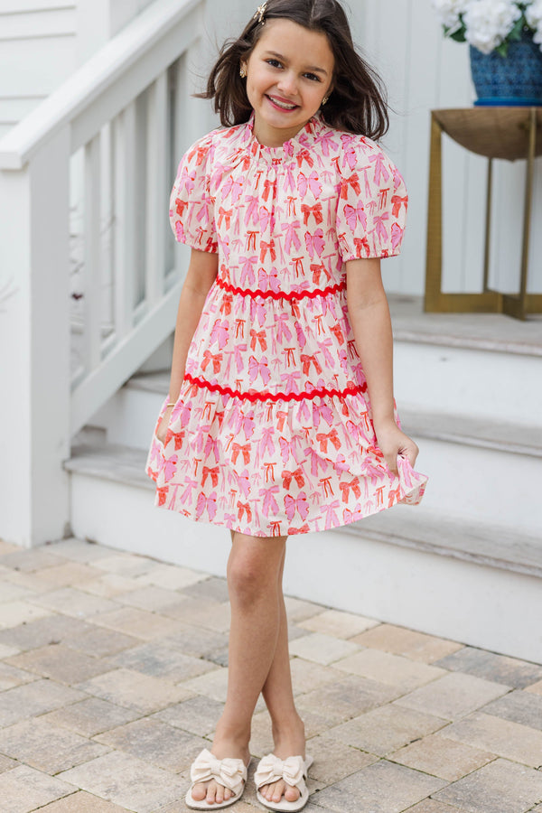 Girls: The Addison Pink Bow Print Dress