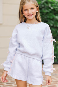 Girls: Darling Details Gray Bow Sleeve Sweatshirt