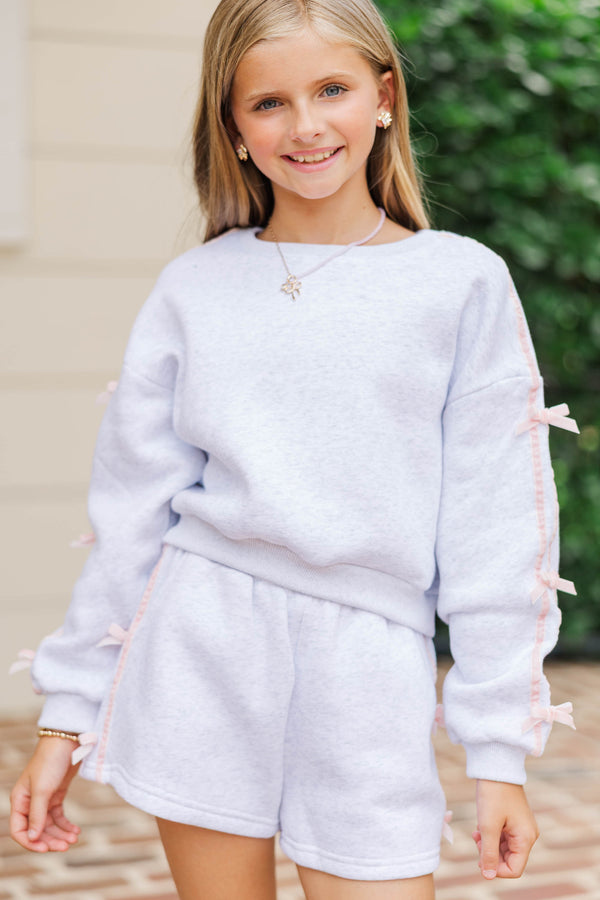 Girls: Darling Details Gray Bow Sleeve Sweatshirt