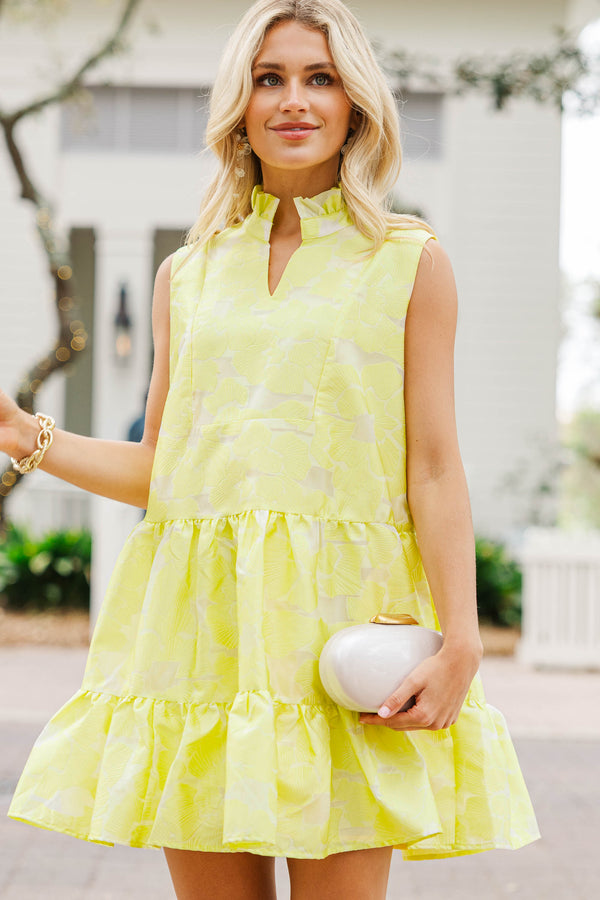 Feminine Joy Yellow Brocade Dress