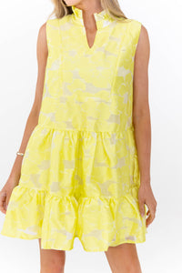 Feminine Joy Yellow Brocade Dress