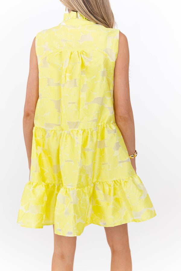 Feminine Joy Yellow Brocade Dress