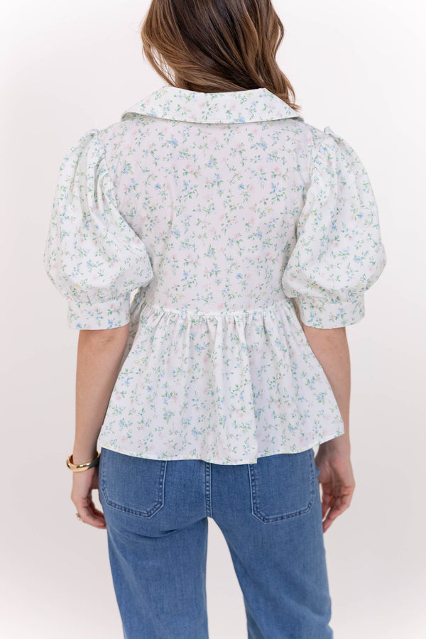 Sweet Staple White Ditsy Floral Blouse