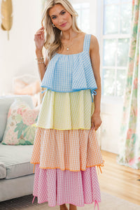 NURSING COLLECTION: Open Skies Multi Gingham Midi Dress