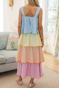 NURSING COLLECTION: Open Skies Multi Gingham Midi Dress