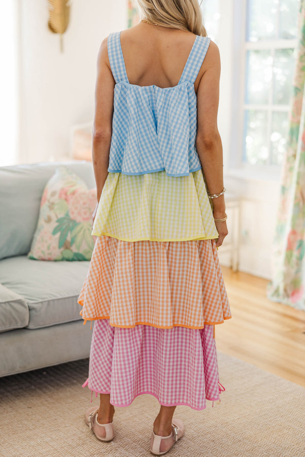 NURSING COLLECTION: Open Skies Multi Gingham Midi Dress