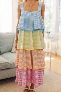 NURSING COLLECTION: Open Skies Multi Gingham Midi Dress