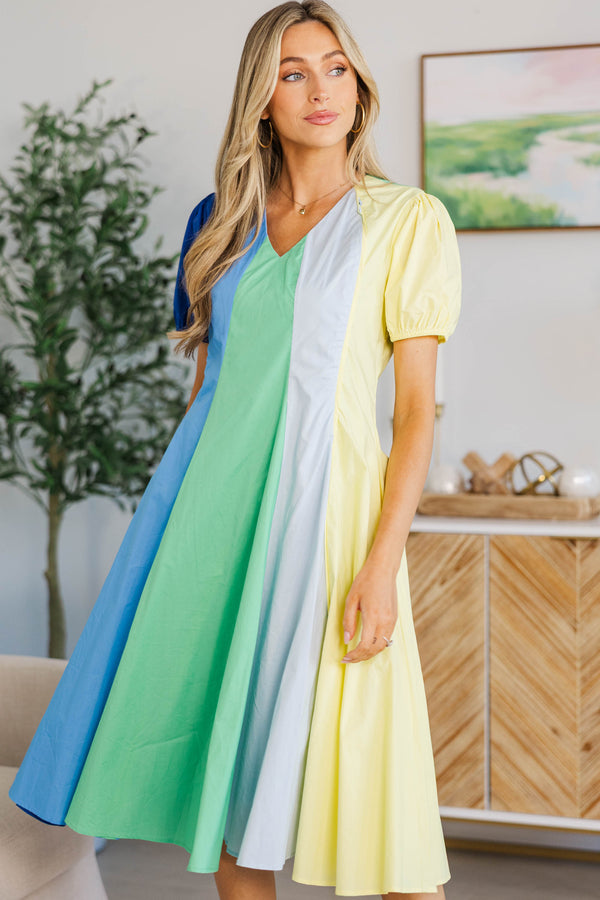 NURSING COLLECTION: Feeling Settled Blue Colorblock Midi Dress