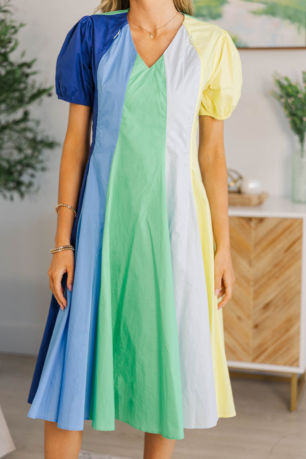 NURSING COLLECTION: Feeling Settled Blue Colorblock Midi Dress