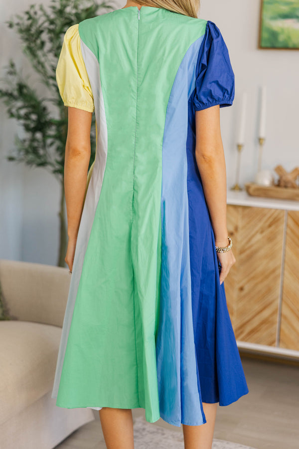 NURSING COLLECTION: Feeling Settled Blue Colorblock Midi Dress