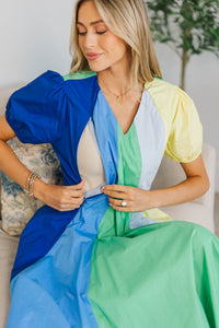 NURSING COLLECTION: Feeling Settled Blue Colorblock Midi Dress
