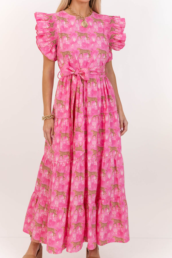 Bright Vibes Hot Pink Cheetah Midi Dress