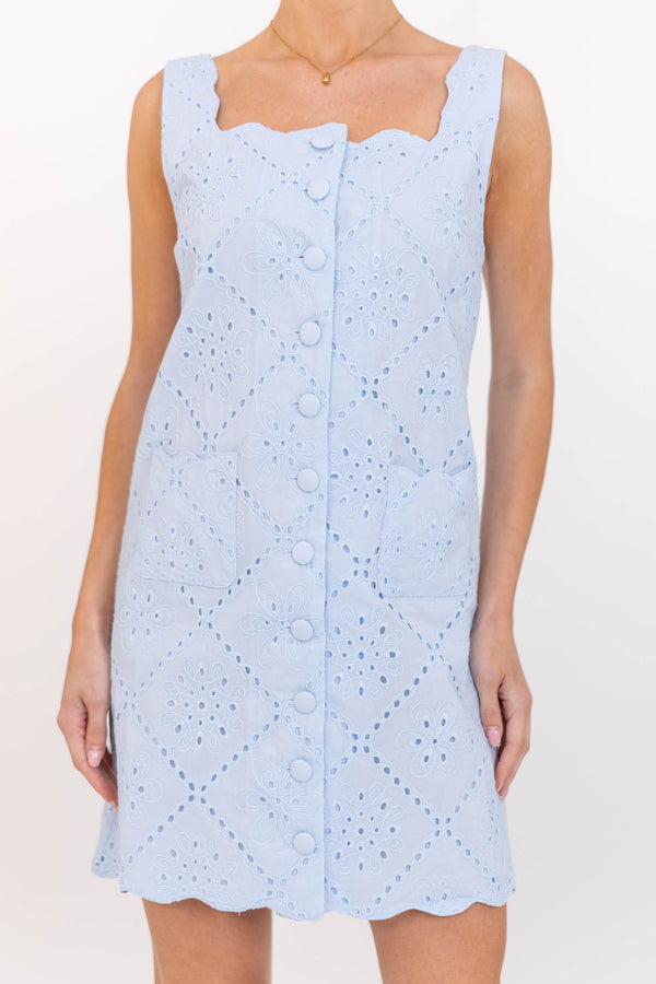 Only You Light Blue Eyelet Dress