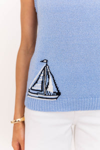 Just As Expected Blue Sailboat Sweater