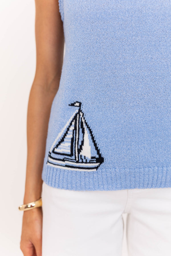 Just As Expected Blue Sailboat Sweater