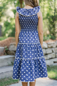 Girls: Long Time No See Navy Polka Dot Midi Dress