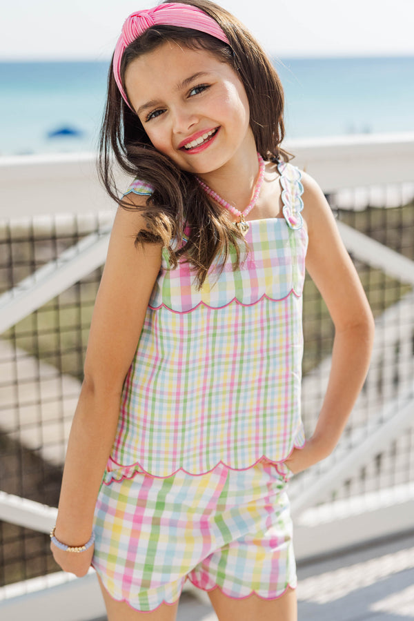 Girls: So Very You Pink Gingham Scalloped Set