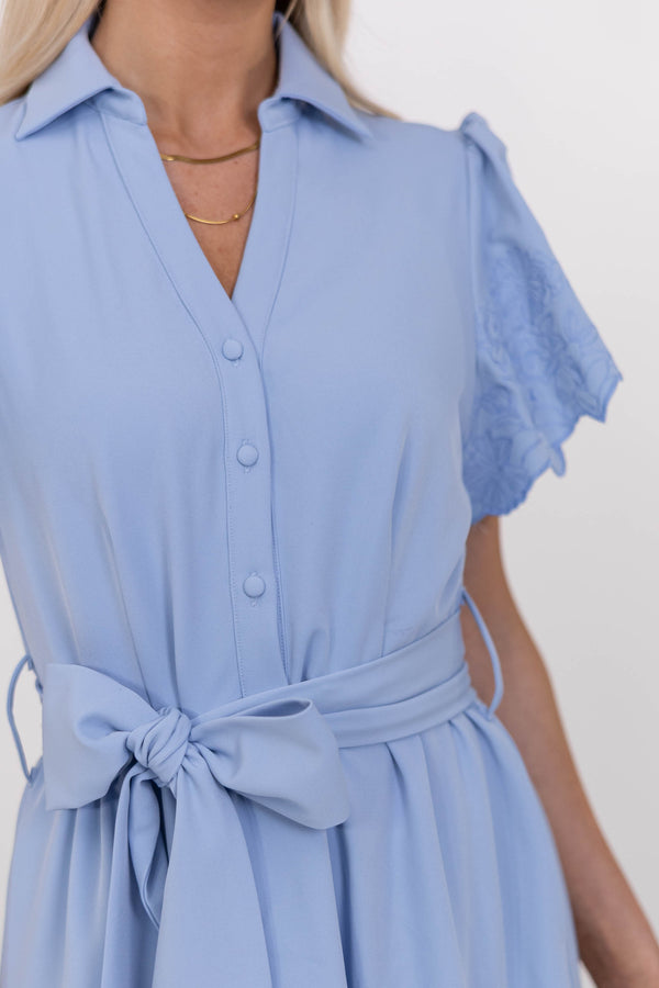 A Little Like Magic Light Blue Embroidered Midi Dress