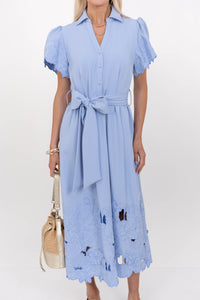 A Little Like Magic Light Blue Embroidered Midi Dress