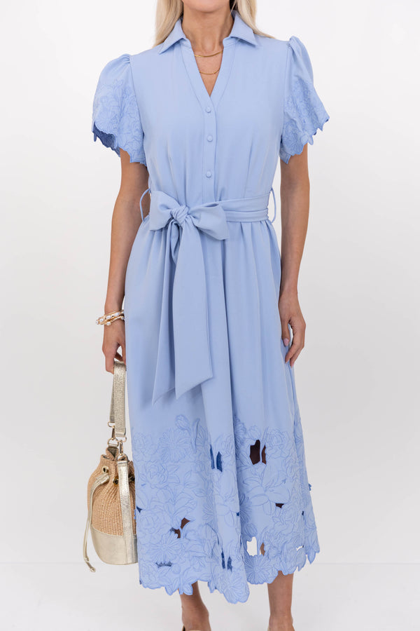 A Little Like Magic Light Blue Embroidered Midi Dress