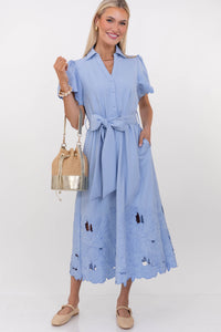 A Little Like Magic Light Blue Embroidered Midi Dress