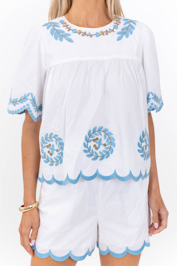 Feels Light And Lovely White Embroidered Blouse