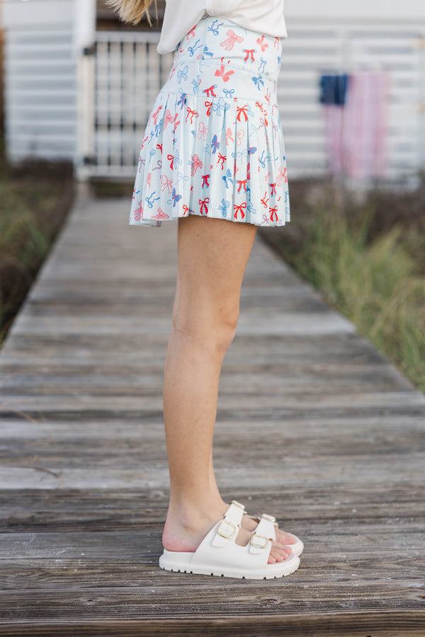 Girls: The Sadie Blue Bow Print Skort