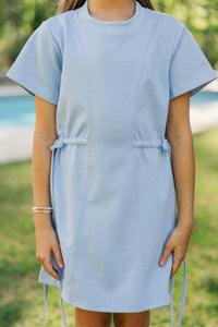 Girls: Soft & Simple Light Blue Gingham Tie Waist Shirt Dress
