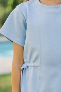 Girls: Soft & Simple Light Blue Gingham Tie Waist Shirt Dress