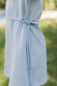 Girls: Soft & Simple Light Blue Gingham Tie Waist Shirt Dress