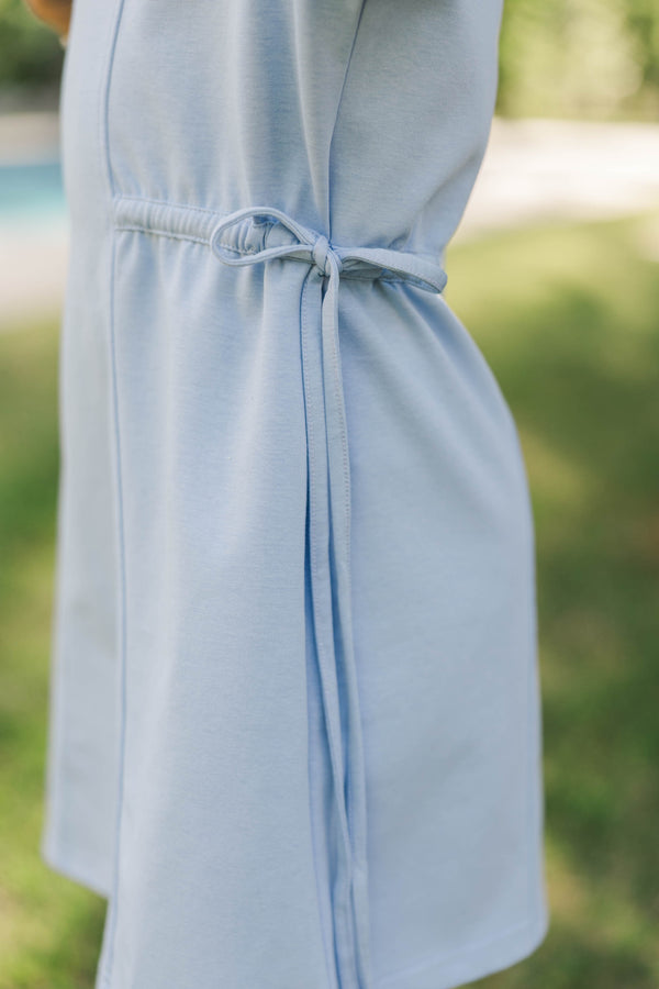 Girls: Soft & Simple Light Blue Gingham Tie Waist Shirt Dress