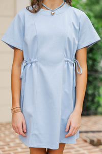 Girls: Soft & Simple Light Blue Tie Waist Shirt Dress