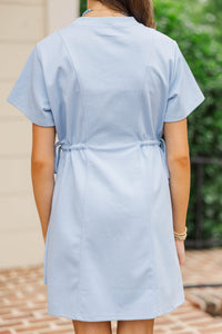 Girls: Soft & Simple Light Blue Tie Waist Shirt Dress