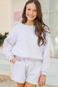 Girls: Giggle & Grace Gray Bow Sweat Short