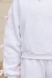 Girls: Darling Details Gray Bow Sleeve Sweatshirt