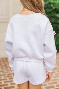 Girls: Darling Details Gray Bow Sleeve Sweatshirt