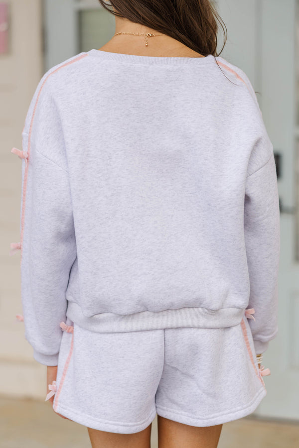 Girls: Darling Details Gray Bow Sleeve Sweatshirt