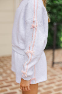 Girls: Darling Details Gray Bow Sleeve Sweatshirt
