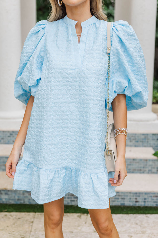 Right Where We Left Off Light Blue Textured Dress