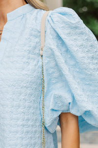 Right Where We Left Off Light Blue Textured Dress