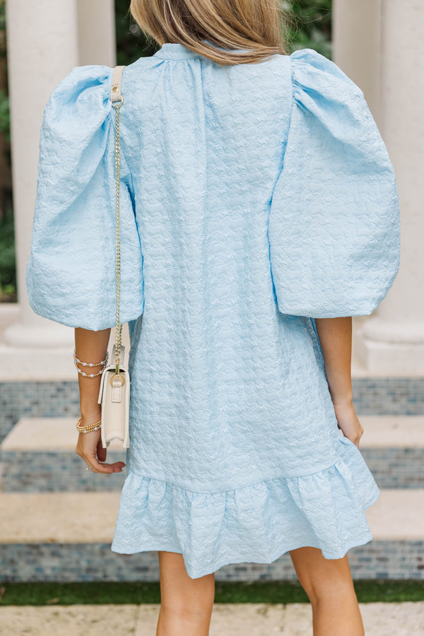 Right Where We Left Off Light Blue Textured Dress