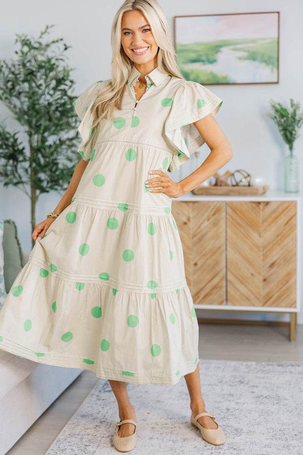 NURSING COLLECTION: Simply Lovely Green Polka Dot Midi Dress
