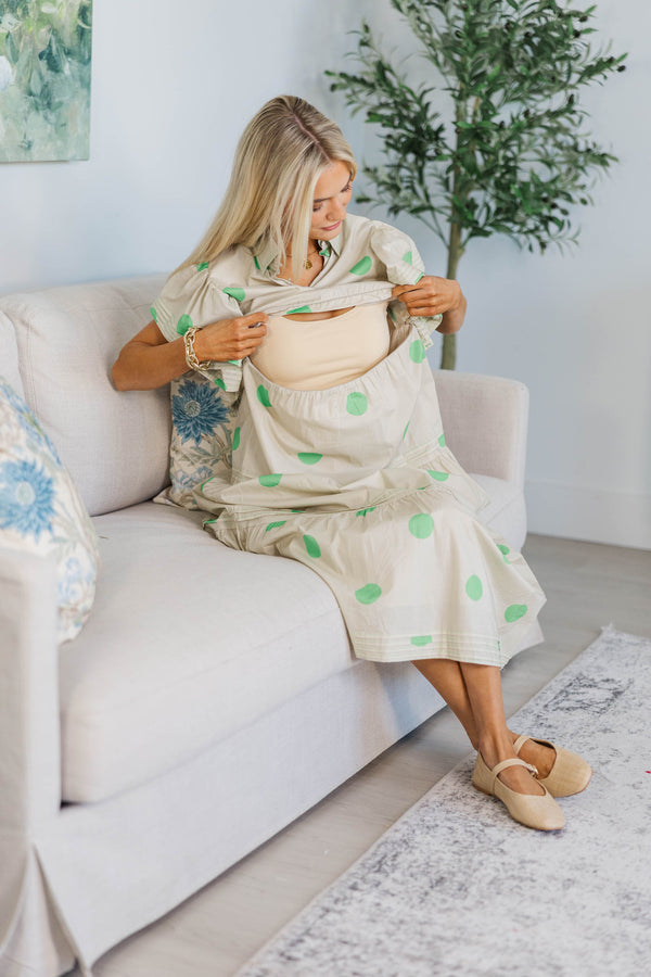 NURSING COLLECTION: Simply Lovely Green Polka Dot Midi Dress