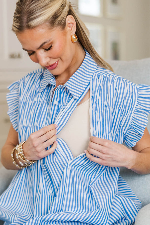 NURSING COLLECTION: On The Way Blue & White Striped Shift Dress