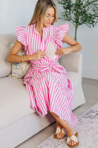 NURSING COLLECTION: Loving You Well Pink Striped Midi Dress