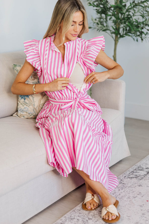 NURSING COLLECTION: Loving You Well Pink Striped Midi Dress