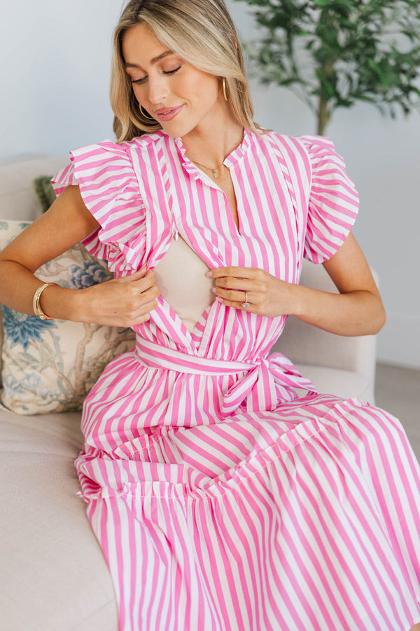 NURSING COLLECTION: Loving You Well Pink Striped Midi Dress