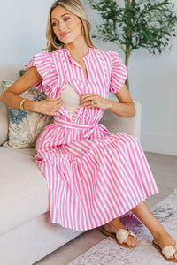 NURSING COLLECTION: Loving You Well Pink Striped Midi Dress