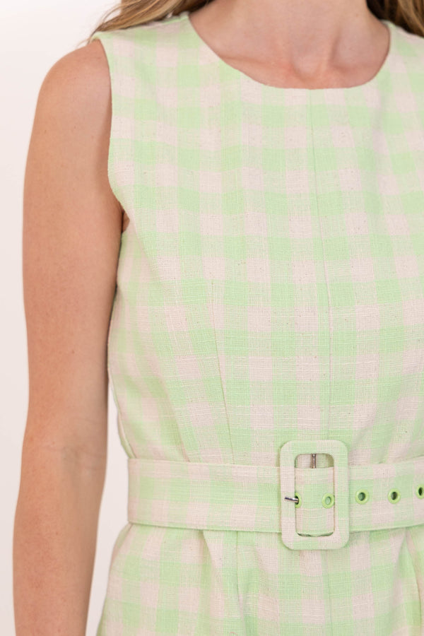Where We Drift To Mint Gingham Romper